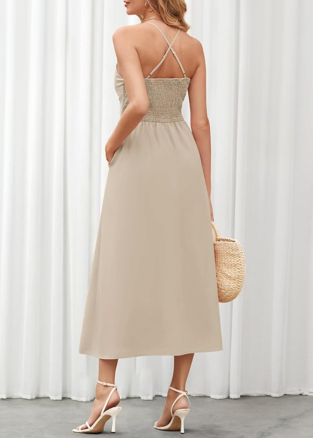 Joly - Robe décontractée de plage à col en V sans manches avec découpe et fente, avec poches