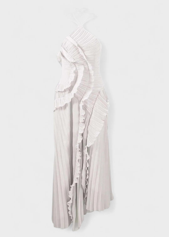 Robe élégante à col licou avec volants en cascade - Vichy Signature