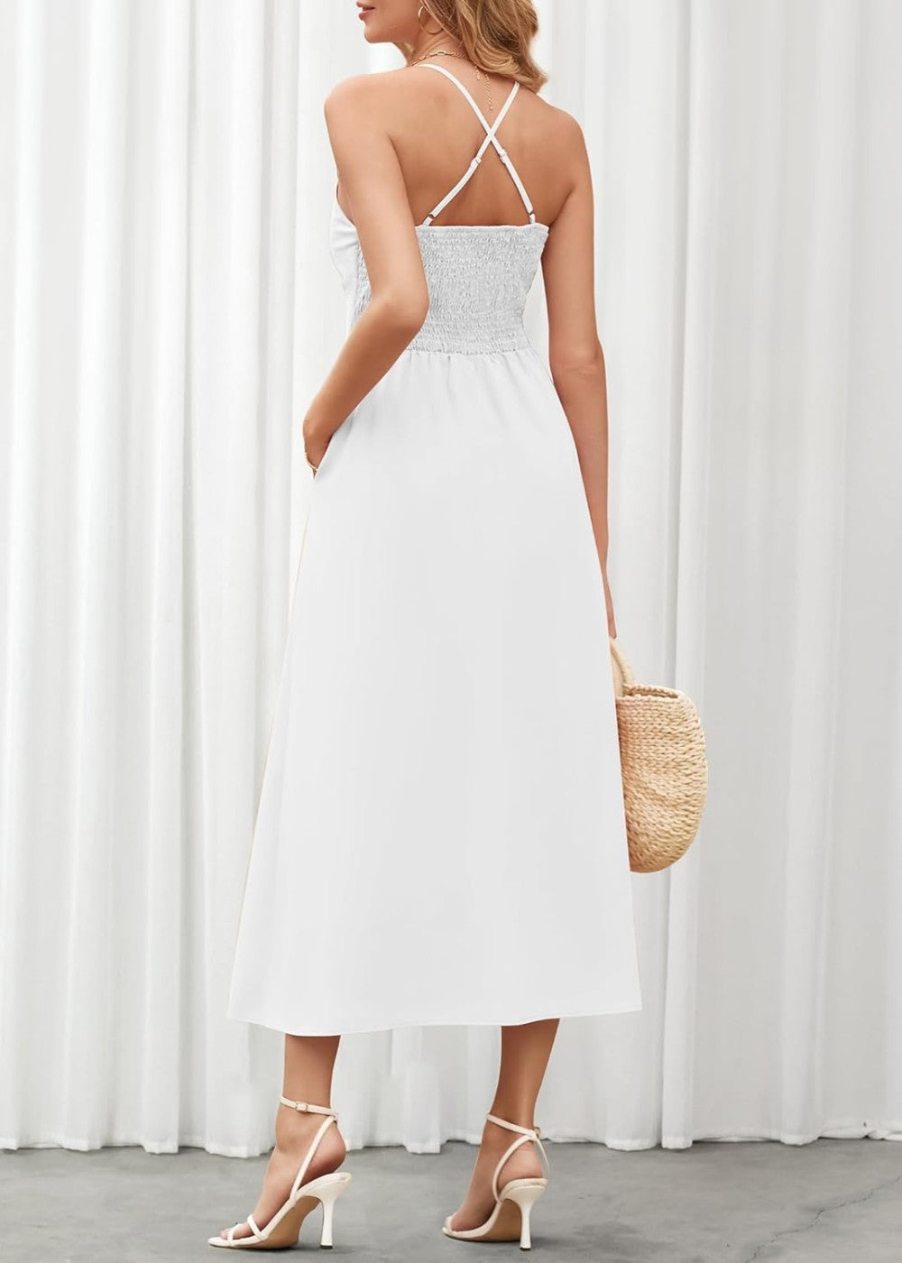 Joly - Robe décontractée de plage à col en V sans manches avec découpe et fente, avec poches