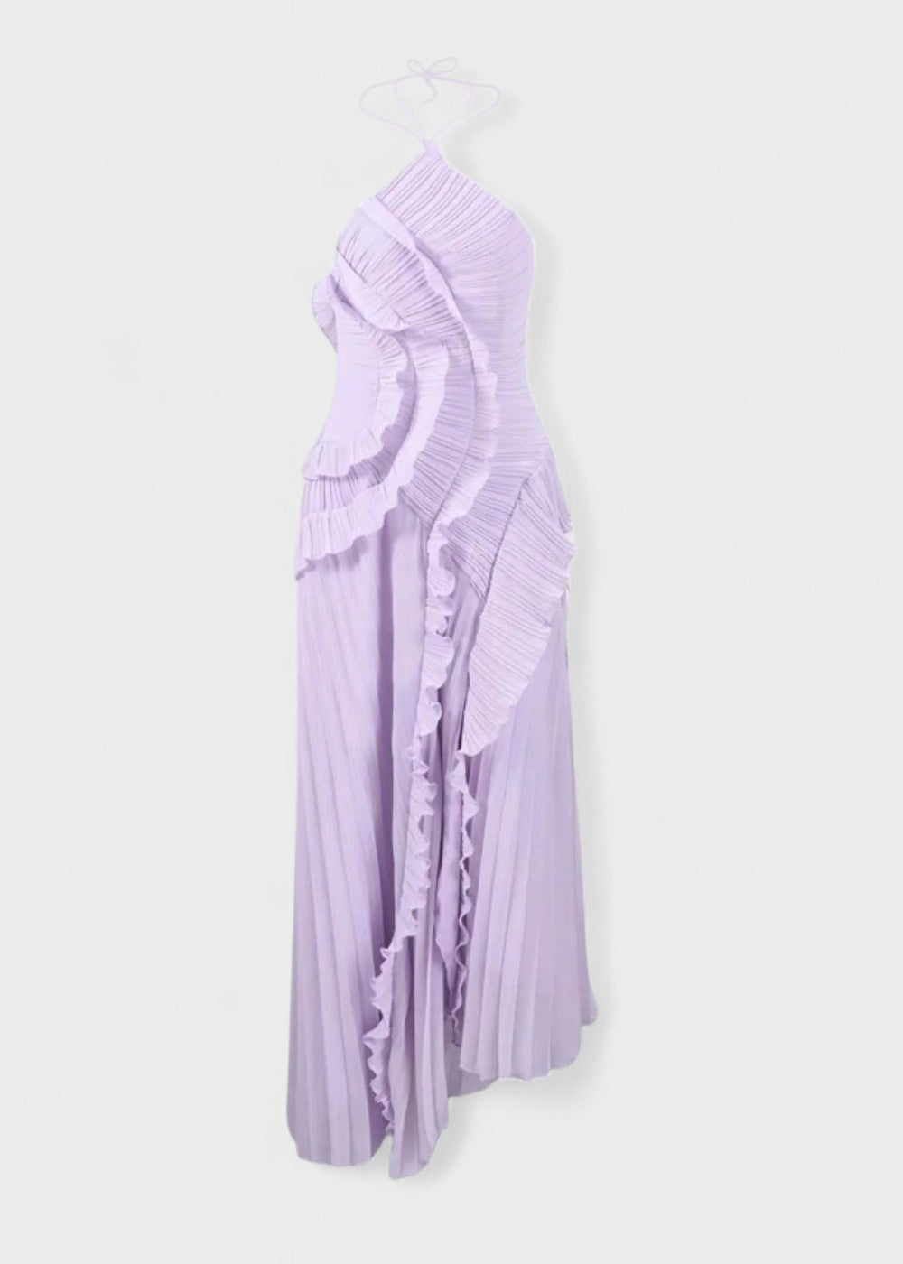 Robe élégante à col licou avec volants en cascade - Vichy Signature