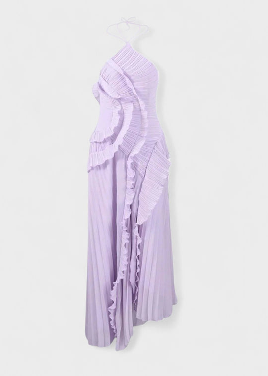 Robe élégante à col licou avec volants en cascade - Vichy Signature