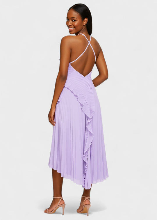 Robe élégante à col licou avec volants en cascade - Vichy Signature