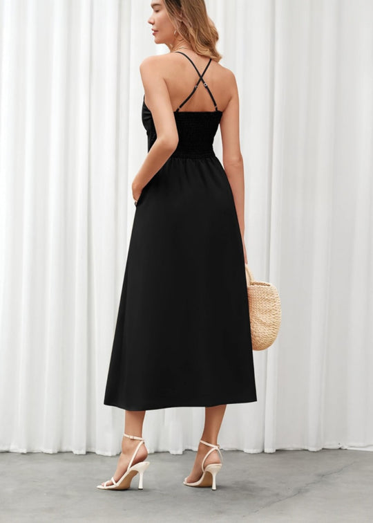 Joly - Robe décontractée de plage à col en V sans manches avec découpe et fente, avec poches