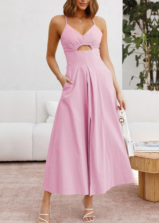 Joly - Robe décontractée de plage à col en V sans manches avec découpe et fente, avec poches